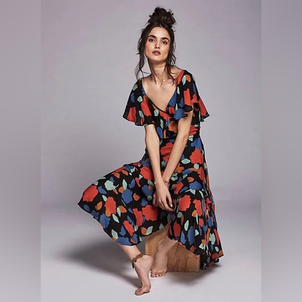 Free People Faye Wrap Dress Midi Floral Small